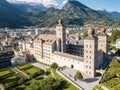 Aerial view of the Stockalper Palace in Brig-Glis, Switzerland