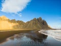 Aerial view stokksnes black sand beach