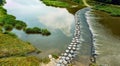 Aerial view of stone aeration footbridge