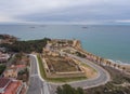 Aerial view of the stone walls of the old forts. Forti de Sant J Royalty Free Stock Photo