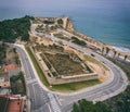 Aerial view of the stone walls of the old forts. Forti de Sant J Royalty Free Stock Photo