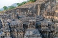 Aerial view of stony sculptures of Pillars in Ellora Temple