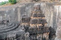 Aerial view of stony sculptures of Pillars in Ellora Temple