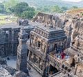 Aerial view of stony sculptures of Pillars in Ellora temple