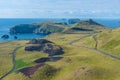 Aerial view of Storhofdi peninsula of Heimaey island in Iceland