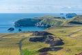 Aerial view of Storhofdi peninsula of Heimaey island in Iceland