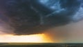 Aerial View Storm Cloudy Rainy Sky. Dramatic Sky With Dark Clouds In Rainy Day. Storm And Rain Above Town. Dronelapse