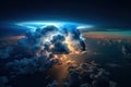 Aerial view of a stormy night sky over the sea. Heavy thunderstorm, cumulonimbus clouds. Sunset or sunrise over the sea Royalty Free Stock Photo