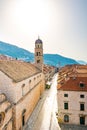 Aerial view of Stradun main street, Dubrovnik old city. Sunny day morning