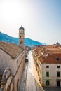 Aerial view of Stradun main street, Dubrovnik old city. Sunny day morning