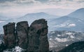 Aerial view of strangely shaped Belogradchik Rocks in Bulgaria