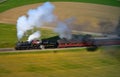 Aerial view of the Strasburg Railroad engine 611 moving on its tracks