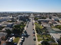 Aerial view of street and houses in Imperial Beach area in San Diego