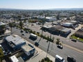 Aerial view of street and houses in Imperial Beach area in San Diego