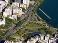 Aerial view of streets, buildings and plaza in Rio de Janeiro