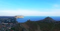 Aerial view of the streets of the city and the Genoese fortress. Sudak, Crimea Royalty Free Stock Photo