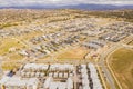 Aerial view of streets, houses and parks