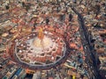 Aerial view on streets of Kathmandu and a stupa of Boudnath is created in the form of a Buddhist mandala. Nepal Royalty Free Stock Photo