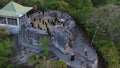 aerial view of students visiting Otanaha Fortress, Gorontalo-Indonesia