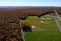 The aerial view of the stunning fall foliage and the baseball field on Route 903 by Jim Thorpe, Pennsylvania, U.S