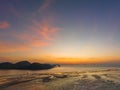 Aerial view stunning sky at sunrise above Ko Yao Noi island.