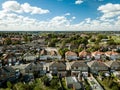 Aerial view of suburban houses in Ipswich, UK. View from backyard.