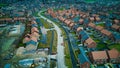 Aerial view of a suburban housing development with ongoing construction, showcasing the pattern of residential streets and homes Royalty Free Stock Photo