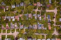 Aerial view of suburban neighborhood in America