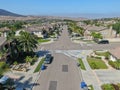 Aerial view suburban neighborhood with big villas