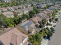 Aerial view suburban neighborhood with big villas