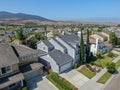 Aerial view suburban neighborhood with big villas