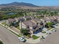 Aerial view suburban neighborhood with big villas