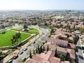 Aerial view suburban neighborhood with identical villas next to each other. San Diego, California