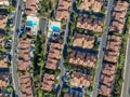 Aerial view suburban neighborhood with identical villas next to each other in the valley. San Diego, California, Royalty Free Stock Photo