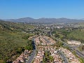 Aerial view suburban neighborhood with identical villas next to each other in the valley. San Diego, California, Royalty Free Stock Photo