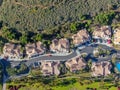 Aerial view suburban neighborhood with identical villas next to each other in the valley. San Diego, California, Royalty Free Stock Photo