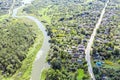 Aerial view of suburban residential area near river Royalty Free Stock Photo