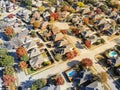 Aerial view suburban subdivision with dead-end street and colorful leaves near Dallas Royalty Free Stock Photo