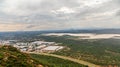 Aerial view of suburbs of Gaborone city spread out over the savannah and lake in the background, Gaborone, Botswana, Africa Royalty Free Stock Photo