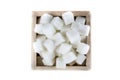 Aerial View of Sugar Cubes in Square Shaped Bowl on Isolated White Background.