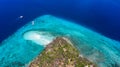 Aerial view of the Sumilon island, sandy beach with tourists swimming in beautiful clear sea water of the Sumilon island beach, Royalty Free Stock Photo