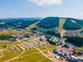 aerial view of summer bukovel in ukrainian carpathian mountains