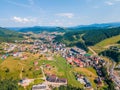 aerial view of summer bukovel in ukrainian carpathian mountains