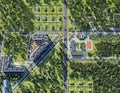 Aerial view of summer green town, 3d render Royalty Free Stock Photo