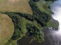 Aerial view of summer landscape with forest river and fields Royalty Free Stock Photo