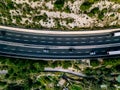 Aerial view of summer landscape with road. Highway with cars in rural Italy Royalty Free Stock Photo