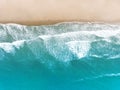 Aerial view at the summer sand beach. Beautiful natural seascape at the summer time