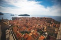 Aerial view of a sunny sky over the historic rooftops of Dubrovnik