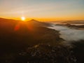 aerial view of sunrise above mountain range Royalty Free Stock Photo