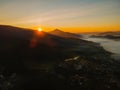 aerial view of sunrise above mountain range Royalty Free Stock Photo
